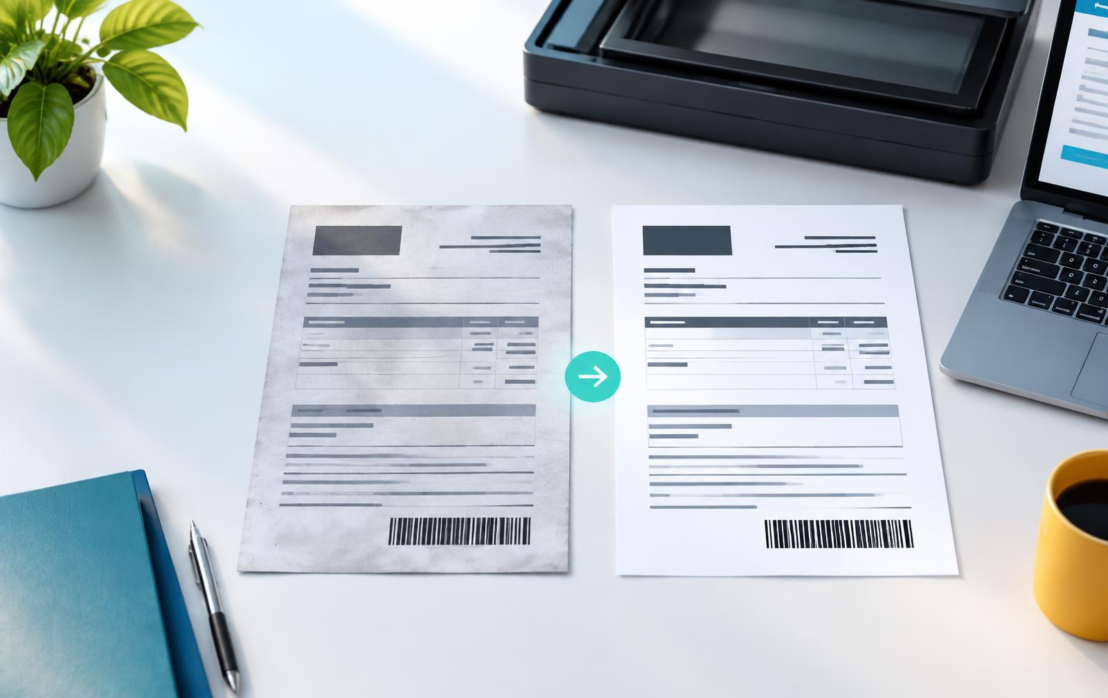 Comparação de uma digitalização antes e depois do tratamento